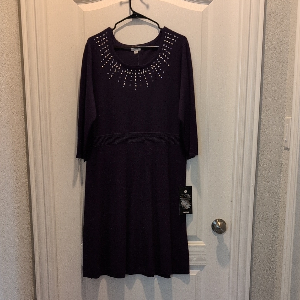 Avenue Purple Embellished Midi Sweater Dress